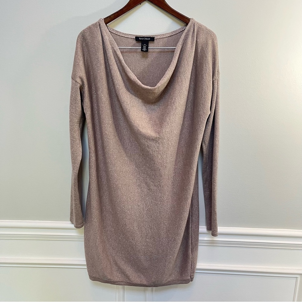 White House Black Market Shimmering Taupe Sweater Dress Size M